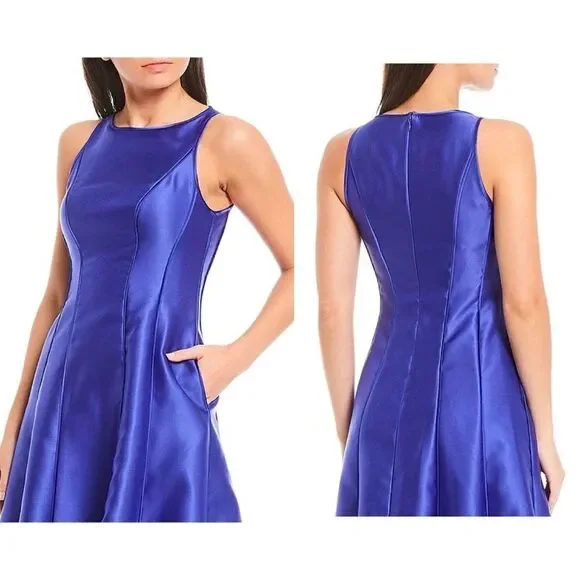 Adrianna Papell Mikado Faux Silk Sleeveless High-Low Gown with Pockets